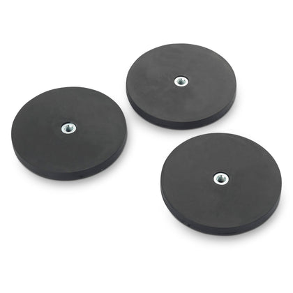 Rubber-Coated Magnet Black, 88mm O/D x 8.5mm with Closed End M6 Bush, Flush