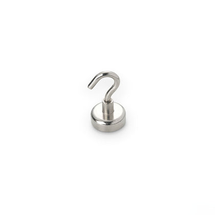 Neodymium Pot Magnet with Hook, 20mm Diameter x 7.2mm, O/H 37.8mm Nickel Plated