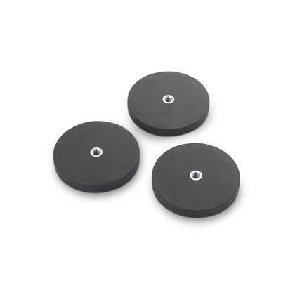 Rubber-Coated Magnet Black, 66mm O/D x 8.1mm with Open Ended M6 Bush, Flush