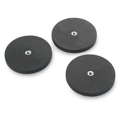 Rubber-Coated Magnet Black, 88mm O/D x 8.5mm with Open Ended M6 Bush, Flush