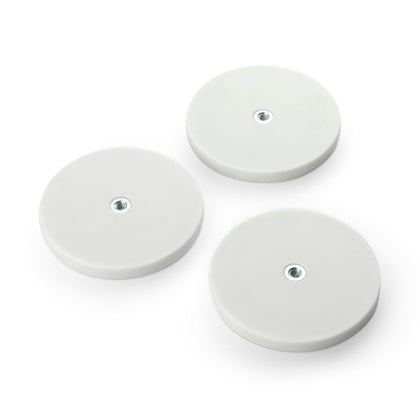 Rubber-Coated Magnet White, 88mm O/D x 8.5mm with Closed End M6 Bush, Flush