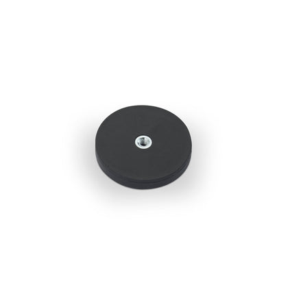 Rubber-Coated Magnet Black, 43mm O/D x 6.2mm with Open Ended M4 Bush, Flush