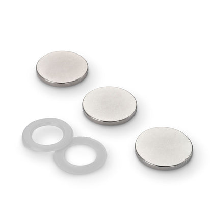 Neodymium Disc Magnet with Plastic Spacers, 20mm Diameter x 2mm N35 Nickel Plated (A)