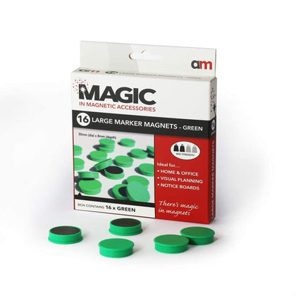 Marker Magnets Green, 30mm Diameter x 8mm Large Pack of 16